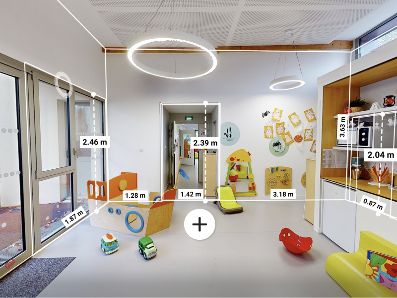 Vue visite virtuelle avec mesures pour prises de cotes technique.